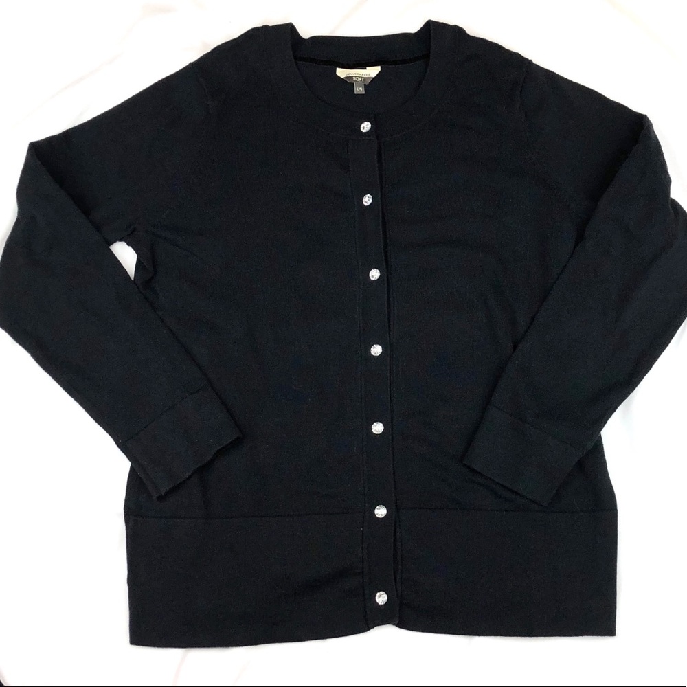 Soft Black Jewelled Button Cardigan, Size L